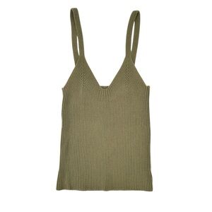 Mara Hoffman Olive Ribbed V-Neck Slim Tank
